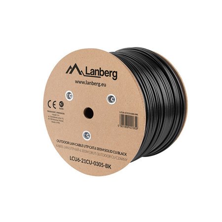 Bobina para outdoor lanberg cat.6 utp rj45 cobre sólido fluke testado awg23 305m preto