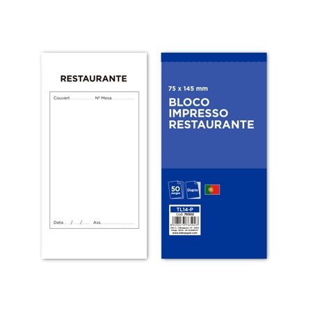 Bloco Restaurante 145X75 Mm Original E Copia Texto em Portugues