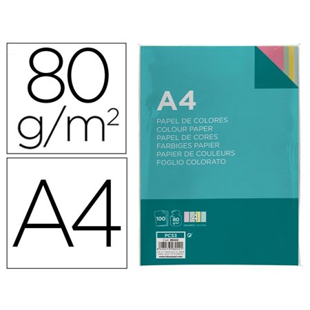 Papel de Cor Din A4 80 Gr Embalagem de 100 Folhas 4 Cores x 25 Folhas