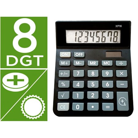 Calculadora de Secretaria Xf16 8 Digitos Solar E Pilhas Cor Preto 127X105X24 Mm