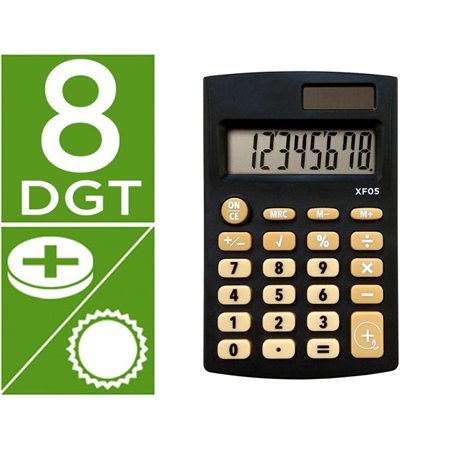 Calculadora de Bolso Xf05 8 Digitos Solar E Pilhas Cor Preto 98X62X8 Mm