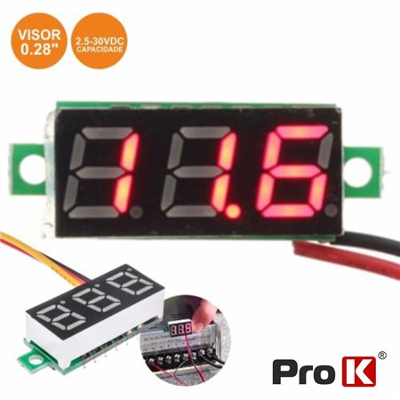 VOLTIMETRO DIGITAL LED VERMELHO 2.5V-30VDC PROK