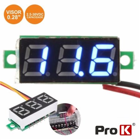 VOLTIMETRO DIGITAL LED AZUL 2.5V-30VDC PROK