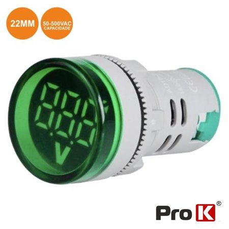 VOLTIMETRO DIGITAL LED VERDE 50V-500VAC 22MM PROK