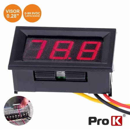 VOLTIMETRO DIGITAL LED VERMELHO 0V-99.9VDC PAINEL PROK