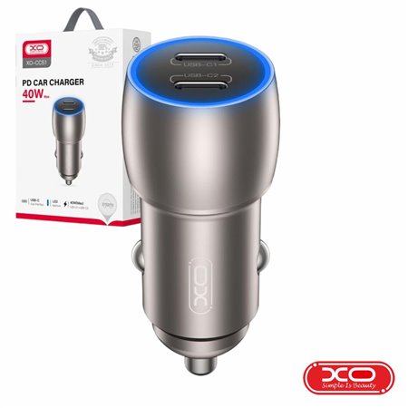 Adaptador Isqueiro 2 USB-C 5V 40W QC PD 3.0 XO