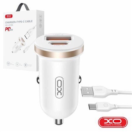 Adaptador Isqueiro USB-A PD / USB-C 30W C/ Cabo USB-C XO