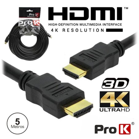 CABO HDMI DOURADO MACHO / MACHO 2.0 4K PRETO 5M PROK