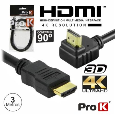 CABO HDMI DOURADO MACHO / MACHO 2.0 4K PRETO 3M 90º PROK