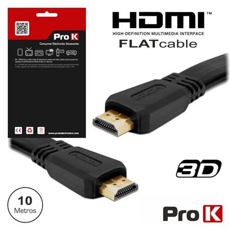 CABO HDMI DOURADO MACHO / MACHO 1.4 PRETO 10M FLAT PROK