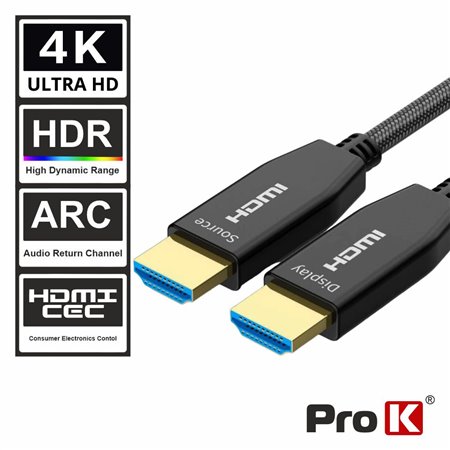 Cabo HDMI Fibra Óptica Dourado Macho / Macho 2.0 4K 50m