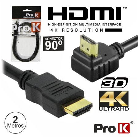 Cabo HDMI Dourado Macho / Macho 2.0 4k Preto 2m 90º PROK