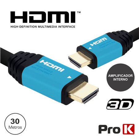 CABO HDMI DOURADO MACHO / MACHO C/ AMPLIFICADOR 30M PROK