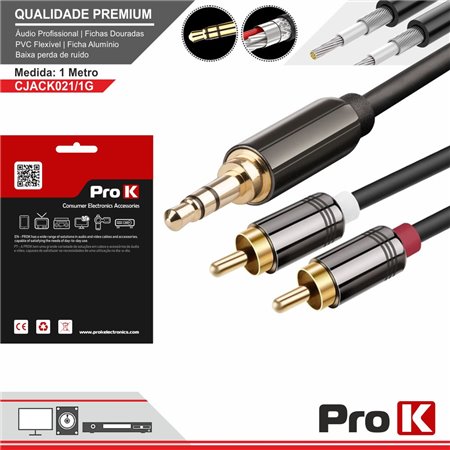 CABO JACK 3.5MM MACHO ST / 2-RCA MACHO 1M PROK