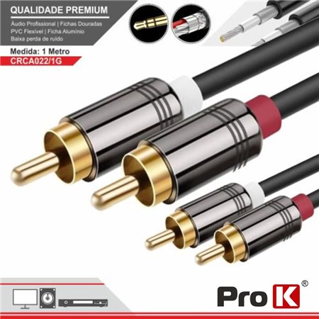 CABO 2-RCA MACHO / 2-RCA MACHO DOURADO 1M PROK