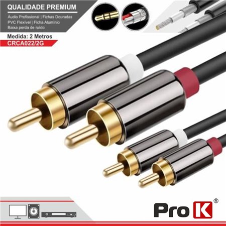 CABO 2-RCA MACHO / 2-RCA MACHO DOURADO 2M PROK