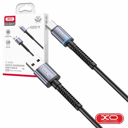 Cabo USB-A 2.0 Macho / USB-C Macho 2.4A C/ LED Preto 1m XO