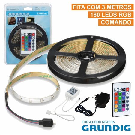 KIT FITA 180 LEDS 3528 IMPERMEÁVEL 12V 3M RGB C/ COMANDO