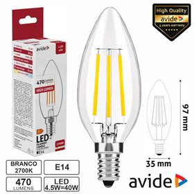 Lâmpada LED E14 Vela Filamento 4.5W 230V 2700K 470lm AVIDE