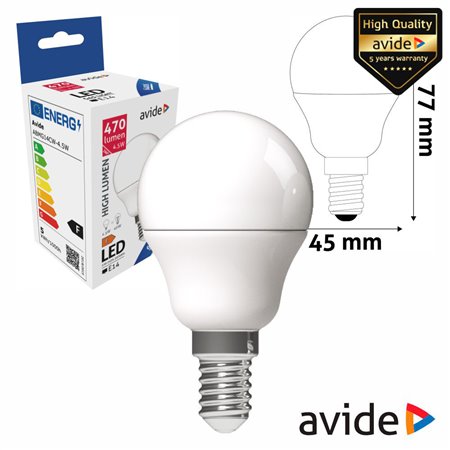 Lâmpada LED E14 Globo G45 4.5W 230V 6400K 470lm AVIDE