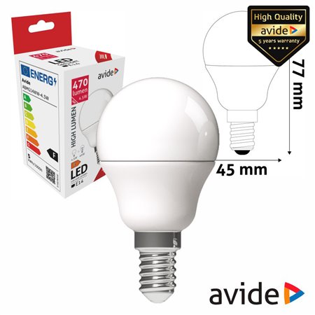 Lâmpada LED E14 Globo G45 4.5W 230V 3000K 470lm AVIDE