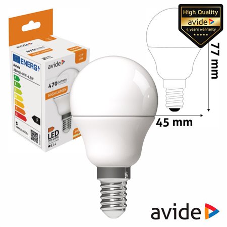 Lâmpada LED E14 Globo G45 4.5W 230V 4000K 470lm AVIDE