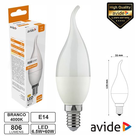 Lâmpada LED E14 Vela 6.5W 230V 4000K 806lm AVIDE