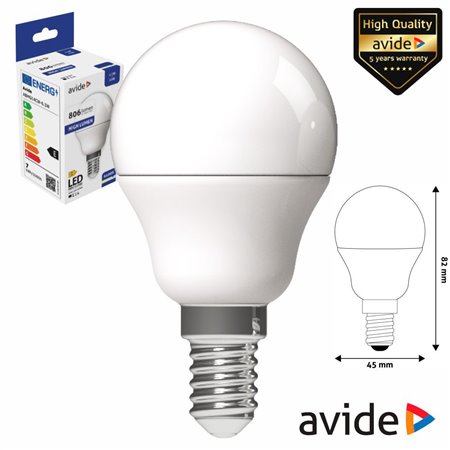 Lâmpada LED E14 Globo G45 6.5W 230V 6400K 806lm AVIDE