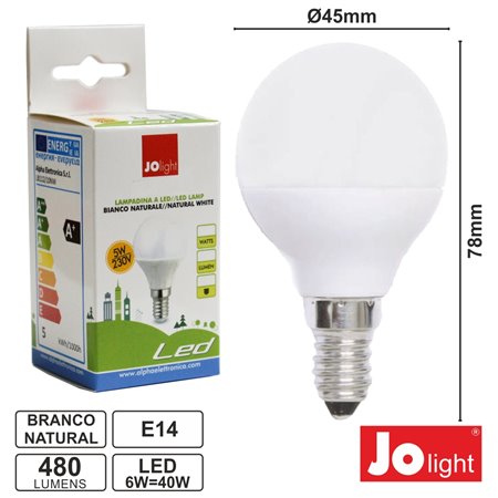 LÂMPADA E14 6W40W 230V GLOBO 480LM BRANCO NATURAL