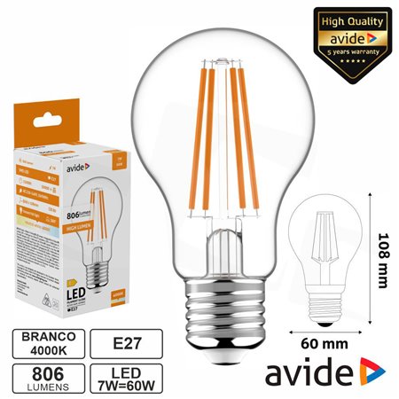 Lâmpada LED E27 Globo Filamento 7W 230V 4000K 806lm AVIDE