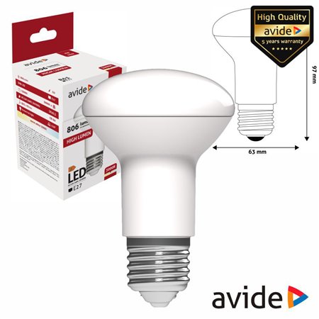 Lâmpada LED E27 R63 8W 230V 3000K 806lm AVIDE