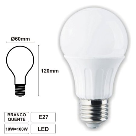 LÂMPADA E27 10W80W 230V LED GLOBO BRANCO QUENTE 800LM