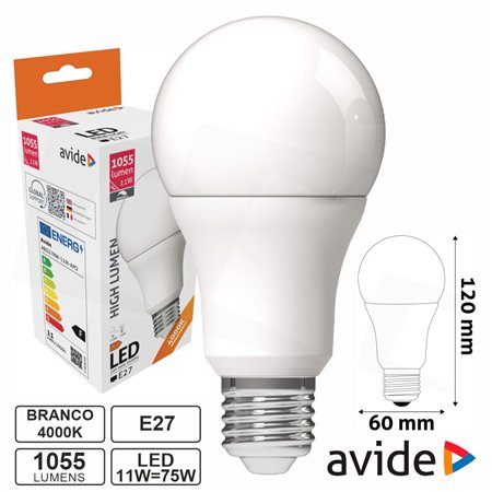 Lâmpada LED E27 Globo A60 11W 230V 4000K 1055lm AVIDE