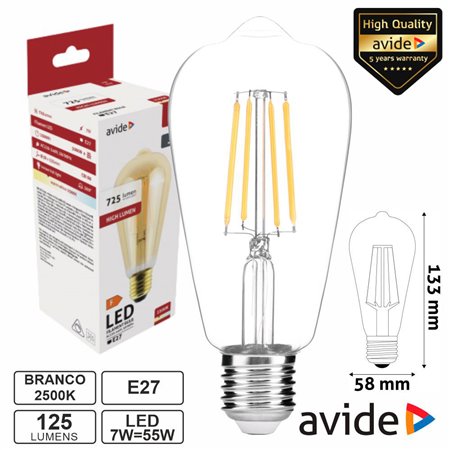 Lâmpada LED E27 Dimável Filamento 7W 230V 2500K 725lm AVIDE