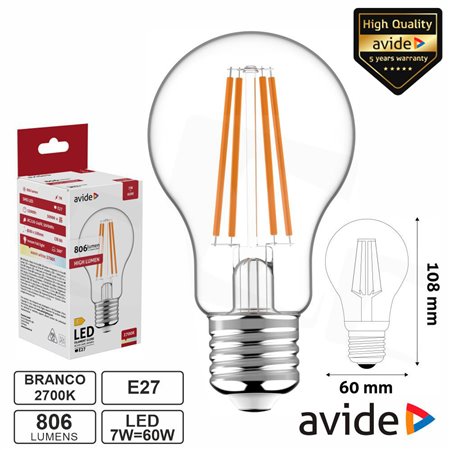 Lâmpada LED E27 Globo Filamento 7W 230V 2700K 806lm AVIDE