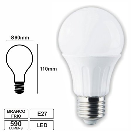 LÂMPADA E27 6W60W 230V LED GLOBO BRANCO FRIO 590LM