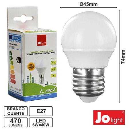 LÂMPADA E27 6W40W 230V LEDS GLOBO BRANCO QUENTE 470LM