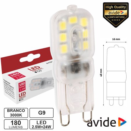 Lâmpada LED G9 2.5W 230V 3000K 180lm AVIDE