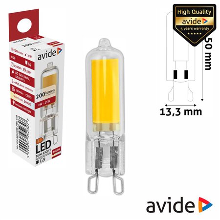 Lâmpada LED COB G9 2W 230V 3000K 200lm AVIDE