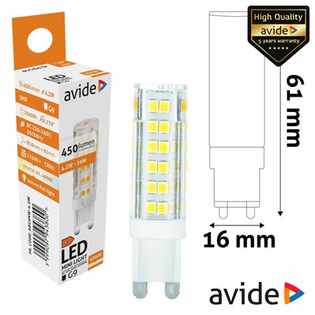 Lâmpada LED G9 4.2W 230V 4000K 450lm AVIDE