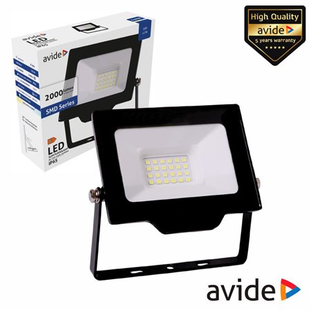 Foco LED 20W 230V 6400K 2000lm Preto IP65 AVIDE