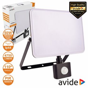 Foco LED 50W 230V C/ Sensor 4000K 4750lm Preto IP44 AVIDE