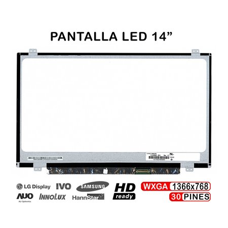 Ecrã LED de 14" para Portatil N140Bge-E33 Edp Hd LED Slim de 30 Pines