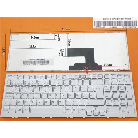 Teclado Portatil Sony Vaio VPC-Ee Series em Branco Aene7P00110