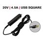 Carregador de Carro para Portatil Lenovo 20V 4.5A USB Square 90W