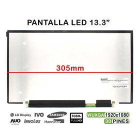 Ecrã LED de 13.3" Polegadas para Portatil Sharp Lq133M1Jw02A FHD 30 Pines 305mm