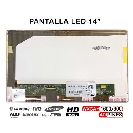 Ecrã LED de 14" para Portatil LP140Wd1 Tl M1 D2 A1 LTN140Kt04 1600X900 40 Pin