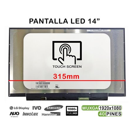 Ecrã LED Tátil de 14" para Portatil Nv140Fhm-T01 40 Pin Ips