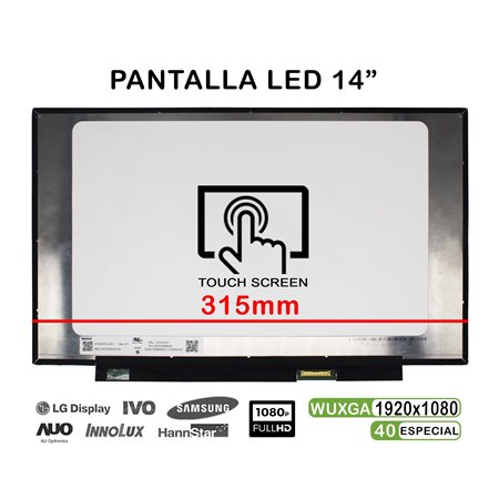 Ecrã LED Tátil de 14" para Portatil N140Hcn-Ea1 Rev.C1 FHD 40Pines 315mm