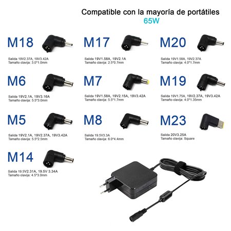 Carregador Universal para Portáteis 9.5-20V 65W 9 Tips